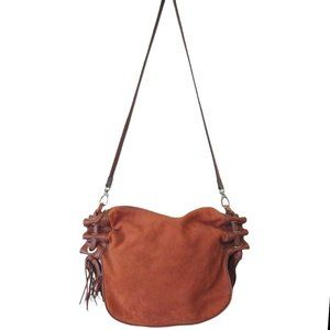 John Cole Womens Brown Suede Full Grain Leather Hobo Western Saddle Bag Purse